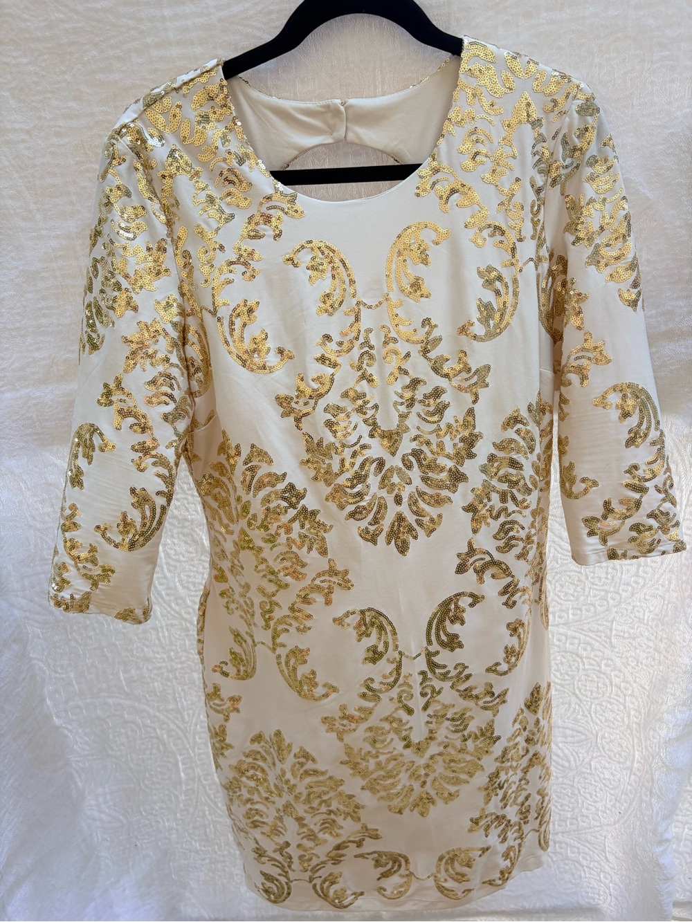 B Darlin Ivory Dress with Gold Damask Sequin Detail